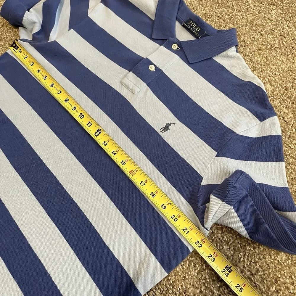 Polo Ralph Lauren Men's M Mesh Polo Shirt Blue Stripe Pony Logo Y2K Style Preppy